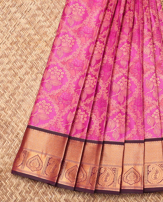 Rani Pink Budget Silk Saree, Elevated with Jacquard Design, Contrast Traditional Zari Border, Grand Pallu, and a Contrast Blouse