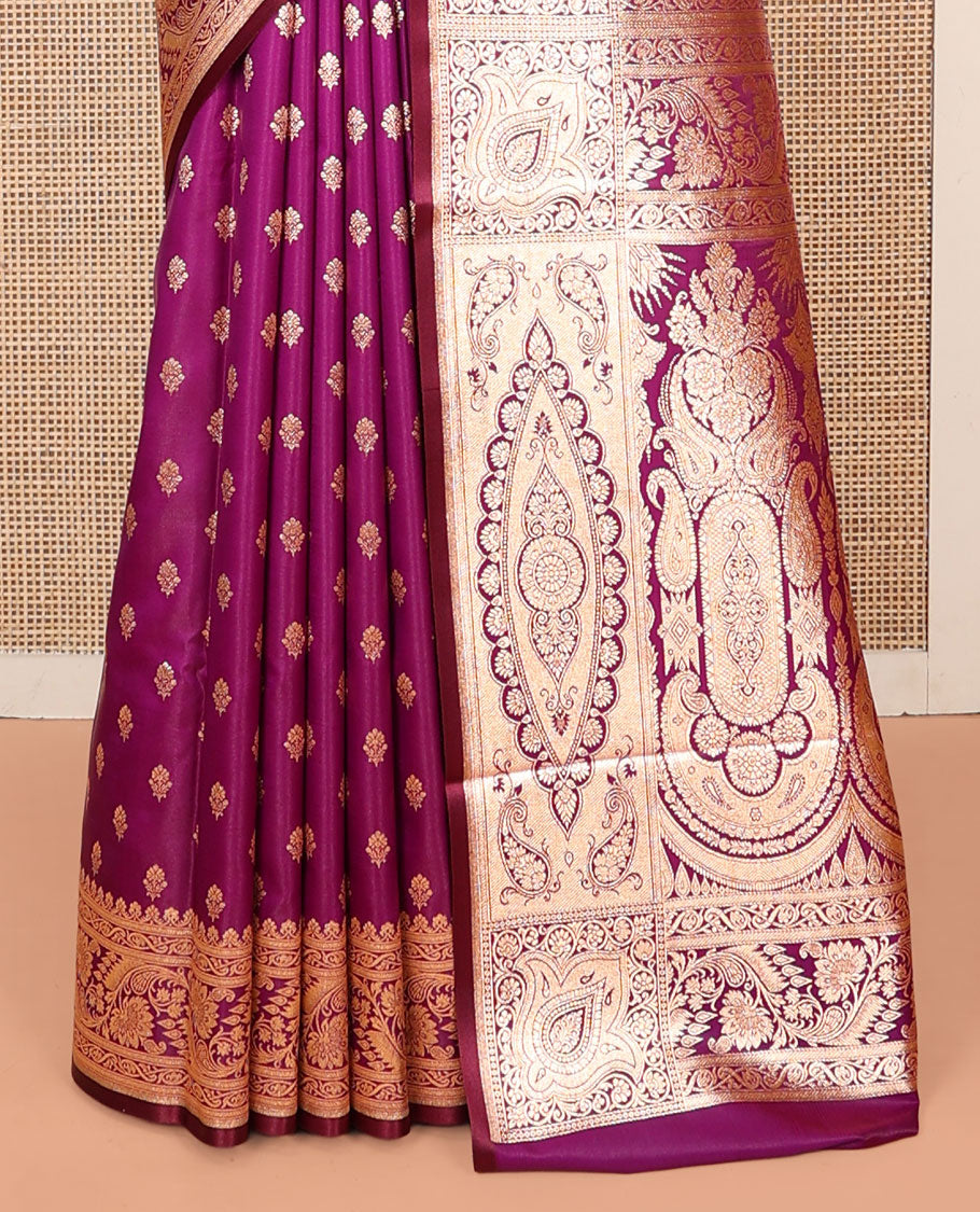 Purple Banarasi Nylon Saree, Enriched with Buttas, a Floral Creeper Zari Border, Intricate Pallu, and a Matching Blouse