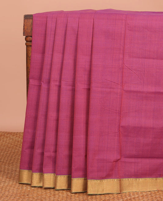 Pink Plain Mangalagiri Cotton Saree, Complemented by Contrast Temple Zari Border, Gleaming Zari Pallu, and Paired with a Matching Blouse
