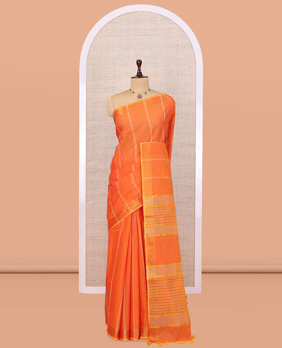 Orange Jute Cotton Saree