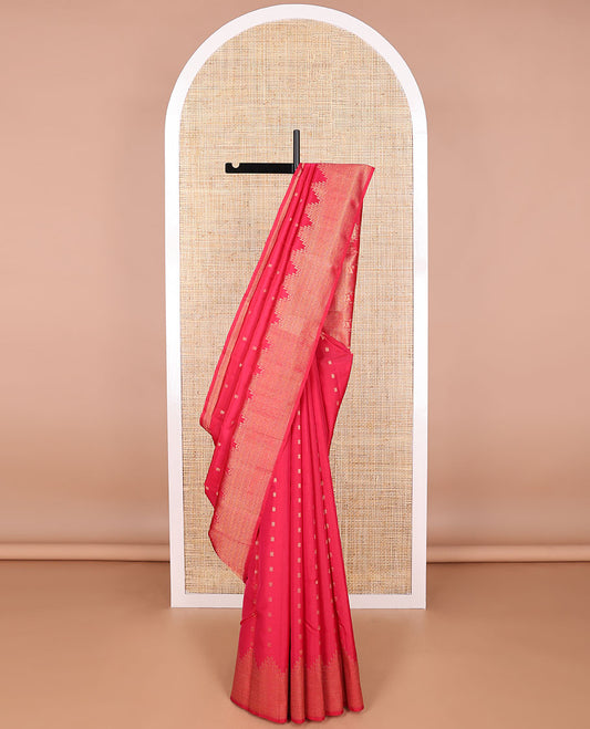 Red geometric design vasundhara elite silk saree with self temple border & argyle design pallu