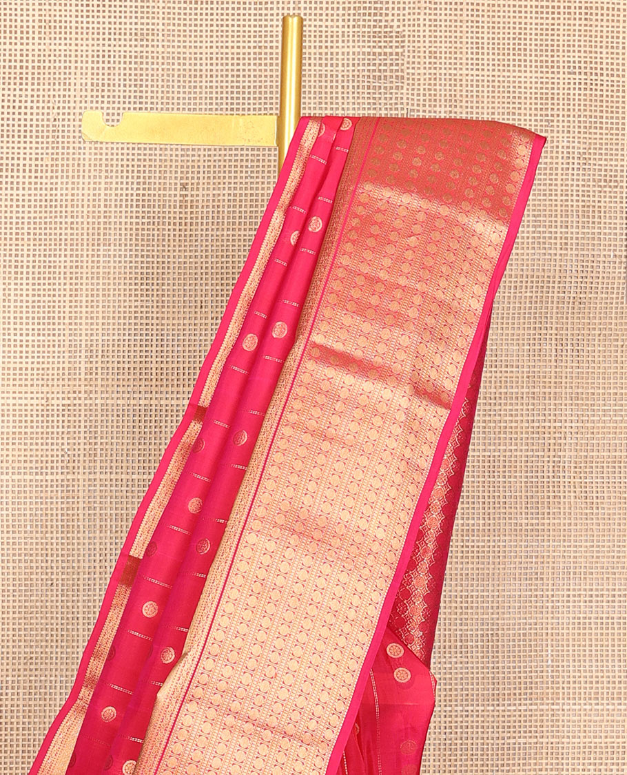 Pink chakram motifs & zari striped Vasundhara silk mix saree, zari border of thilakam mokku,kodi visiry,Muthu & rudraksham motifs & chakarm motifs  pallu