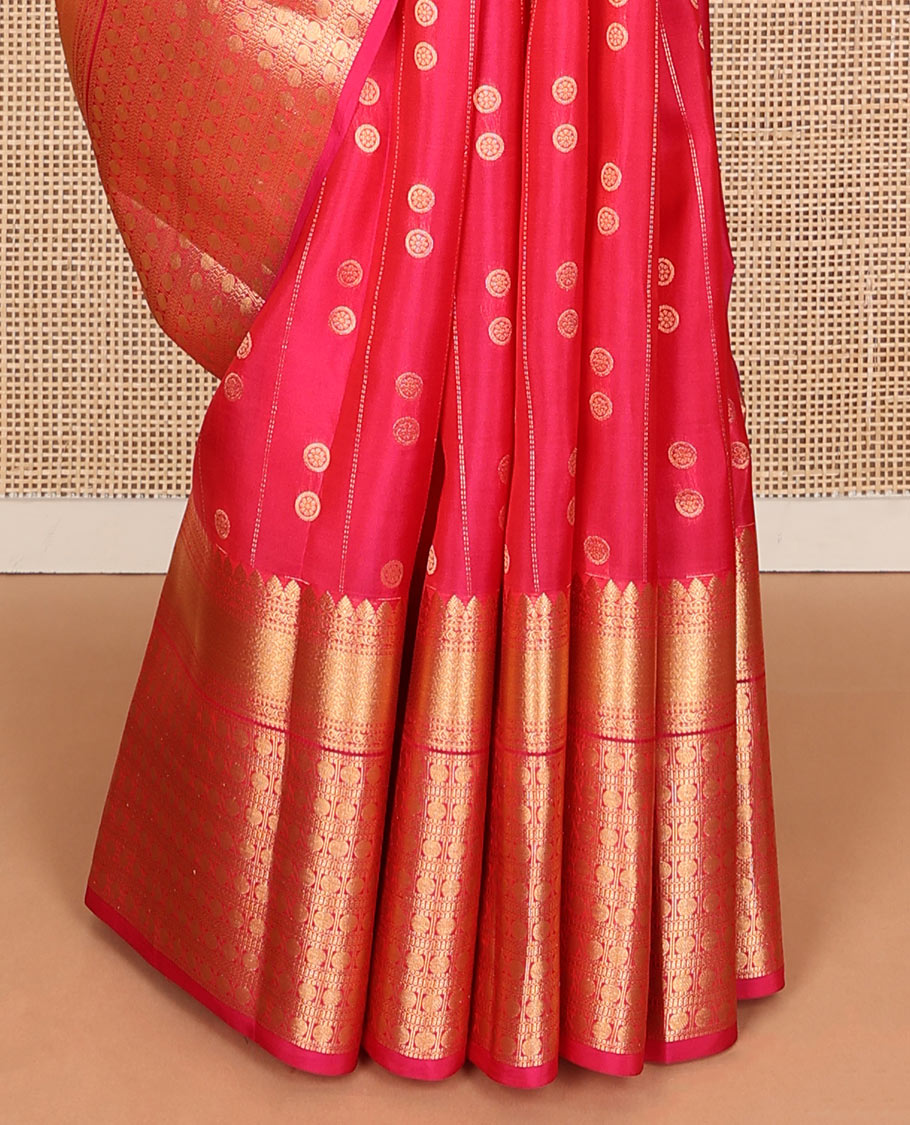 Pink chakram motifs & zari striped Vasundhara silk mix saree, zari border of thilakam mokku,kodi visiry,Muthu & rudraksham motifs & chakarm motifs  pallu