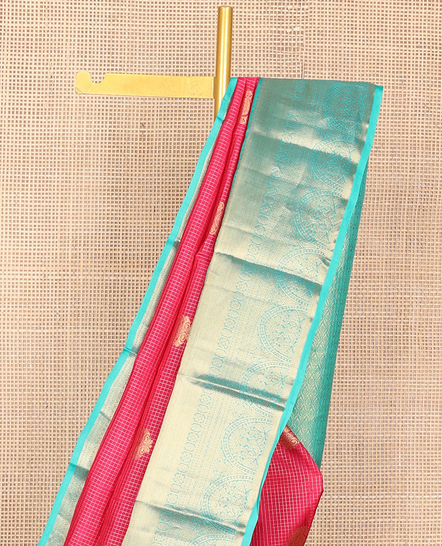 Pink zari design vasundhara silk mix saree, contrast border of paisa,kamalam,rettai neli,lavangam & mayil design & jaal pallu