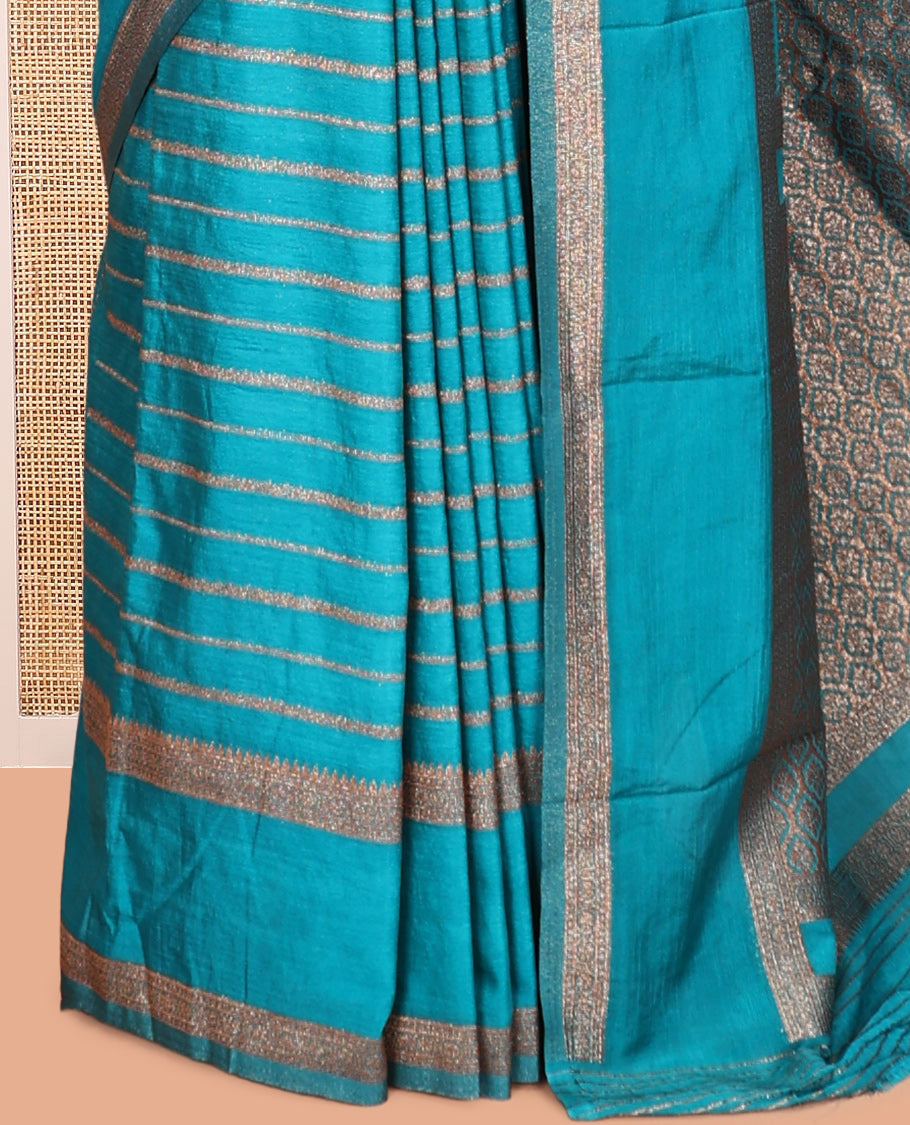 Peacock Blue Fancy Crepe Saree