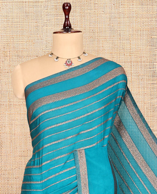 Peacock Blue Fancy Crepe Saree