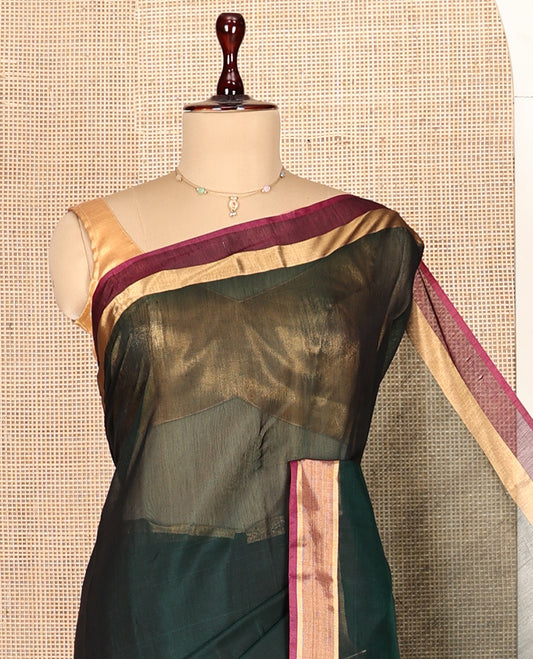 Dark Green Plain Silk Cotton Saree