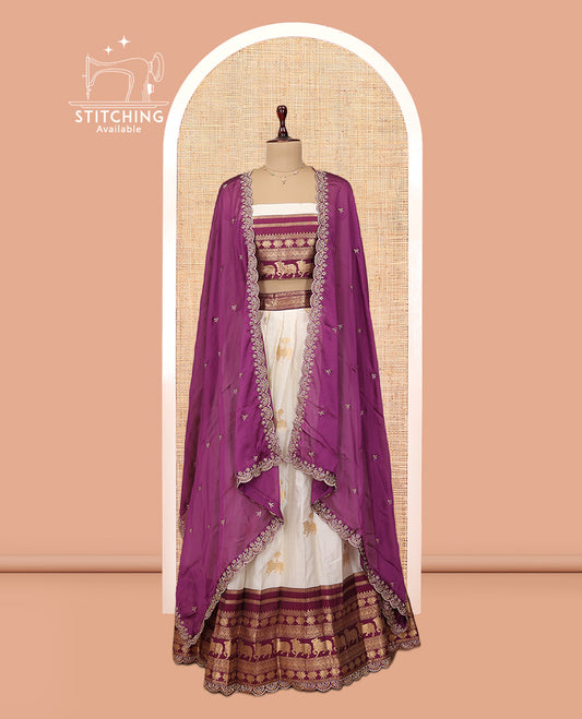 White-Purple Banaras Half-Saree