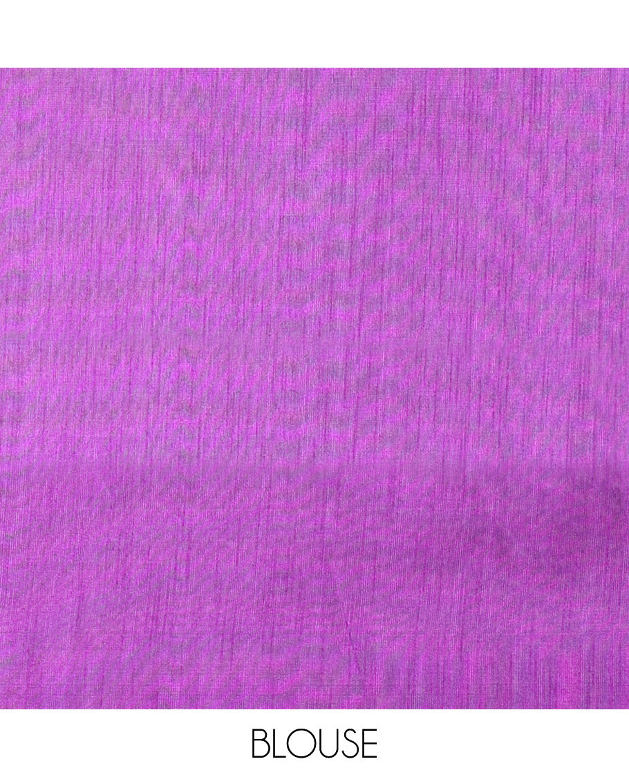 Borderless Turquoise Semi-Raw Silk Saree Gleamed Up with Gold-Zari Horizontal Stripes All Over Its Body, Complemented by a Contrast Pallu of Stripes, and Paired with a Contrast Blouse