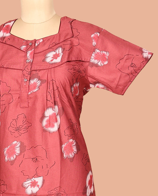 Dark Pink Cotton-Blended Nighty