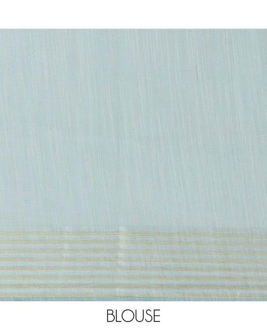Green paisley printed budget cotton saree, self-border & floral printed pallu