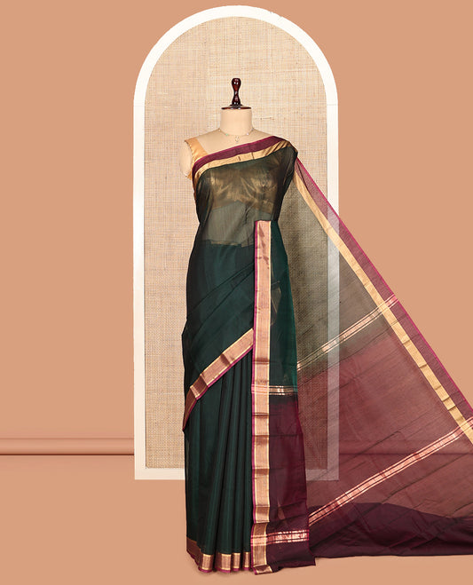 Dark Green Plain Silk Cotton Saree