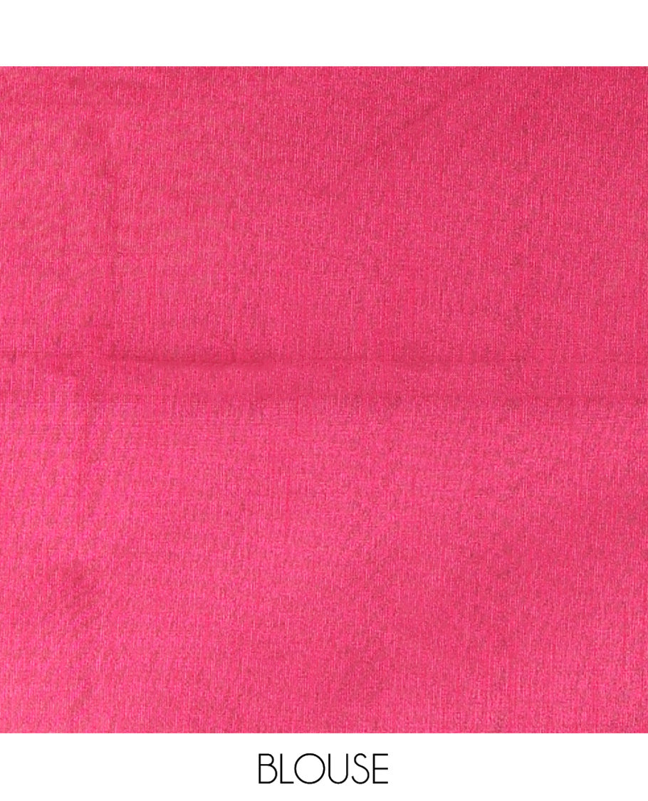 Borderless Chikku Semi-Raw Silk Saree, Subtly Sparkled with Muthu Stripes on Its Body, Complemented by a Contrast Zari Striped Pallu, and Paired with a Contrast Blouse