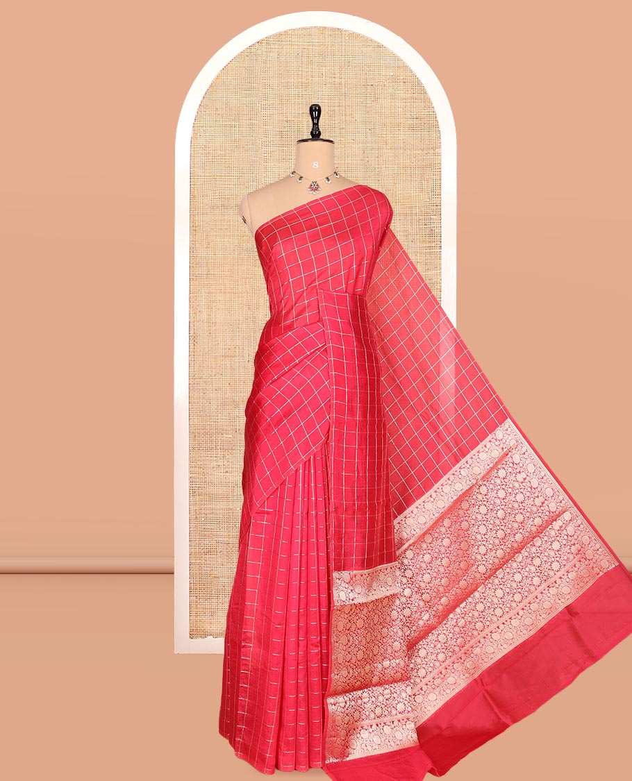 Borderless Pink Chanderi Cotton Saree, Grand Intricately Designed Pallu, and a Matching Blouse