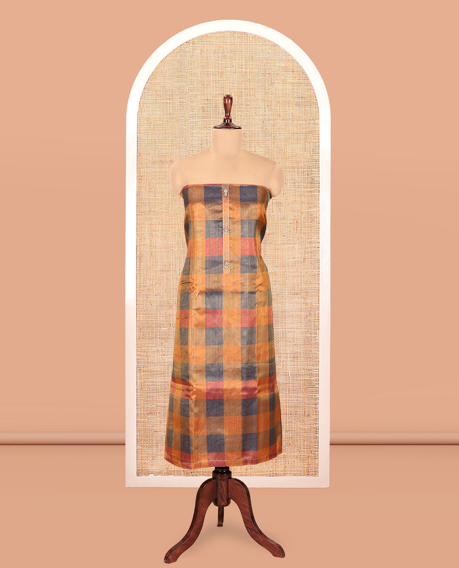 Multi-Color Shimmer Tissue Material Churidar Showcasing Madras Checks Neckwork Top, a Contrast Bottom, Sequins Striped Dupatta