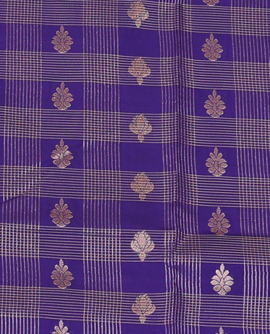 Blue Art Silk Pavadai Material Set, Bedecked with Zari Buttas Skirt, Complemented by a Contrast Temple Traditional Zari Design Border, and Paired with a Contrast Blouse