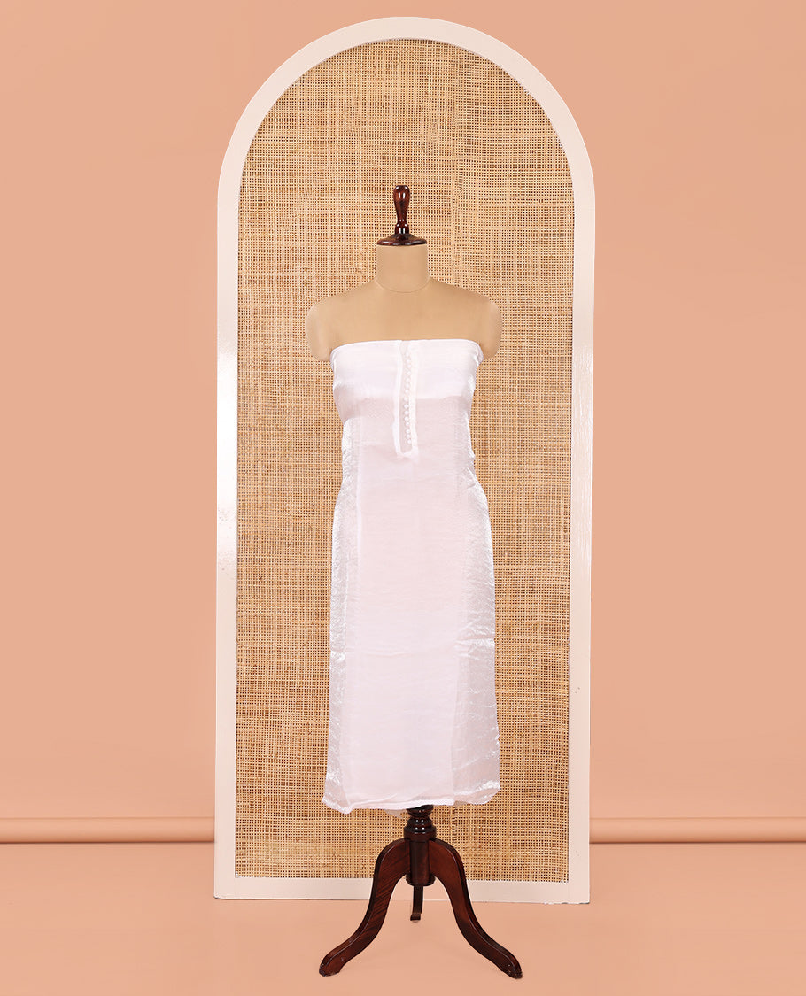Cream Fendi Organza Material Chudidar Fetaures Pom-Pom-Neckline Top, Plain Bottom, and Scallop Embroidered Dupatta