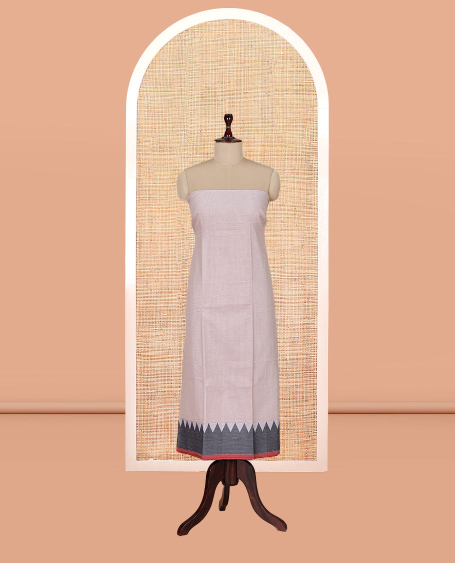 Chikku Mercerised Cotton Material Churidar Features Plain Top, Contrast Thread Temple Border, Matching Bottom, Temple Dupatta