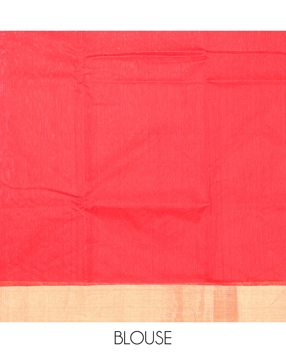 Red motifs chanderi cotton saree with contrast border & striped pallu