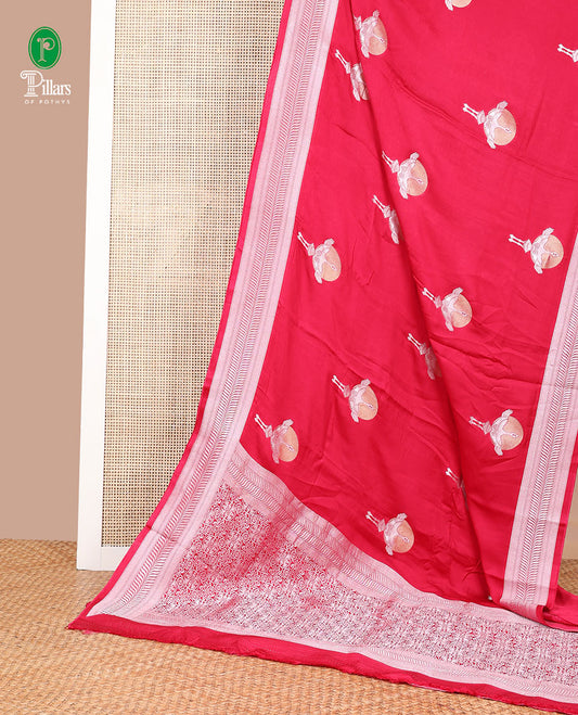 Rani pink polka dot, phenix bird design mushru silk saree with zari border & rich pallu along with plain blouse