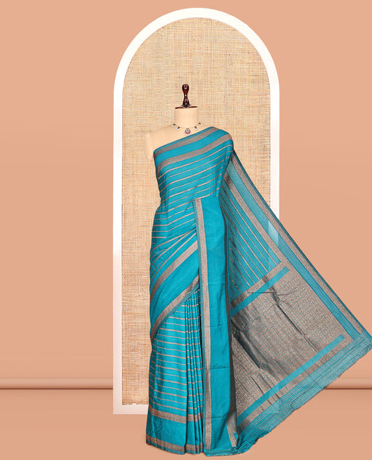 Peacock Blue Fancy Crepe Saree