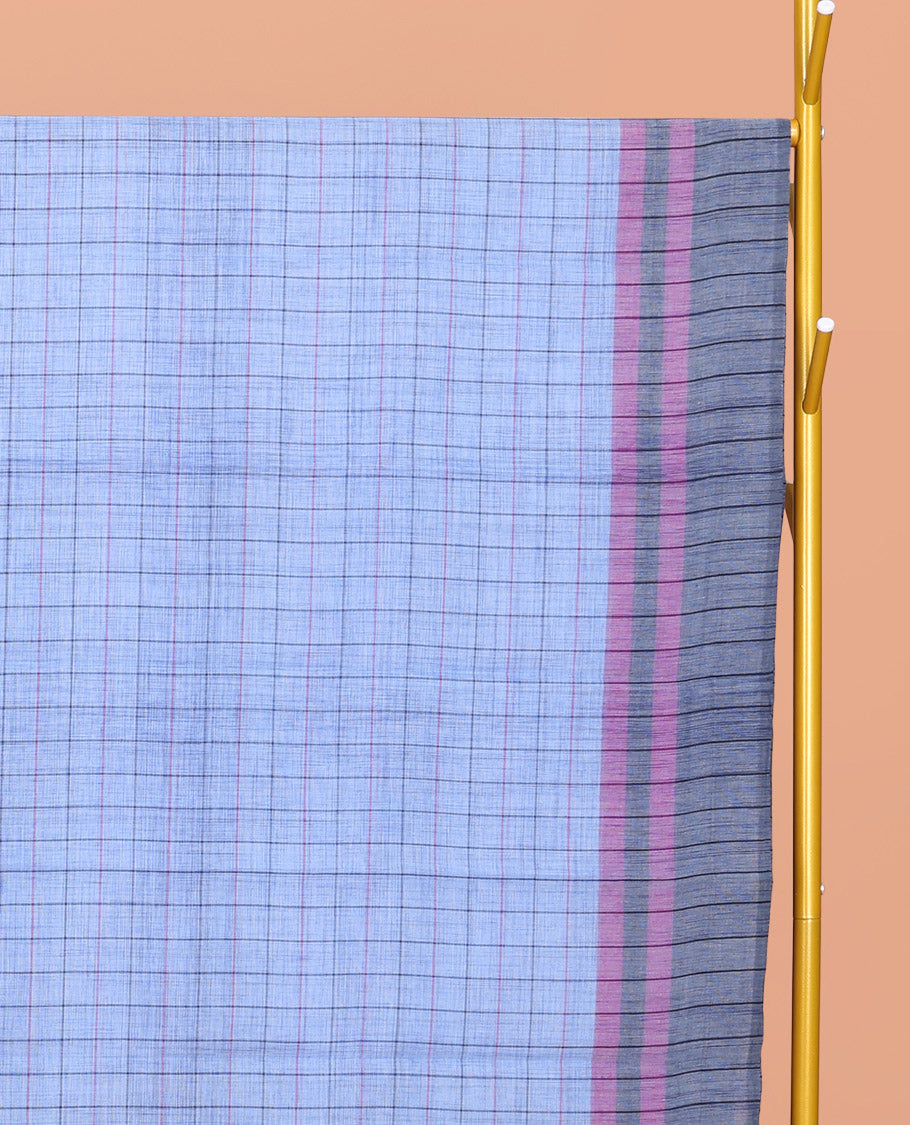 Blue Checked Chirala Cotton Saree, a Contrast Border, Self-Pallu, and a Contrast Blouse
