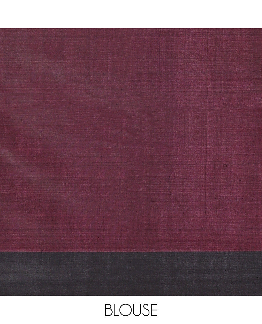 Pink Tussar Saree Featuring Pasapalli Buttas, a Contrast Plain Border, Intricately Woven Pallu, and a Contrast Blouse