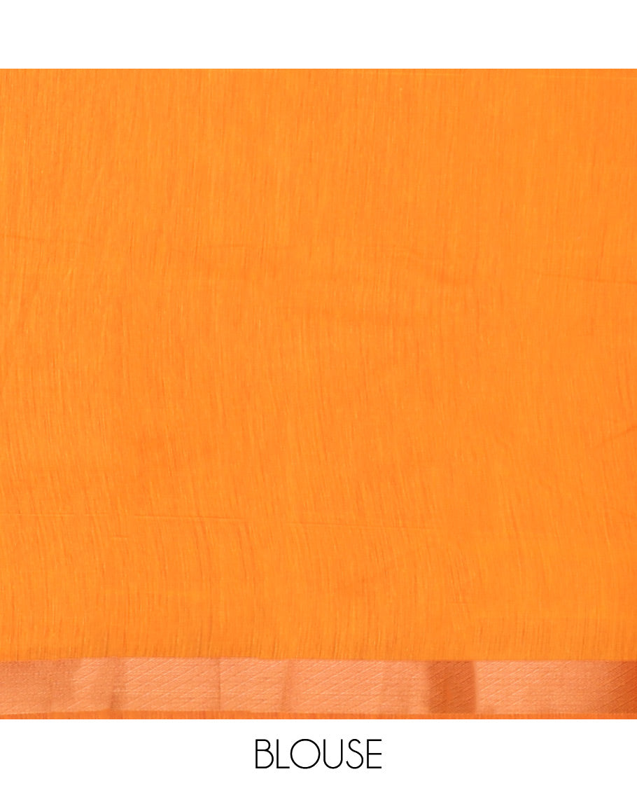 Yellow Semi-Silk Cotton Saree, Sparsely Threaded with Paisley Zari Buttas All Over Its Body, Highlighted by a Zari Border, Pallu of Floral and Paisley Design, and Paired with a Matching Blouse