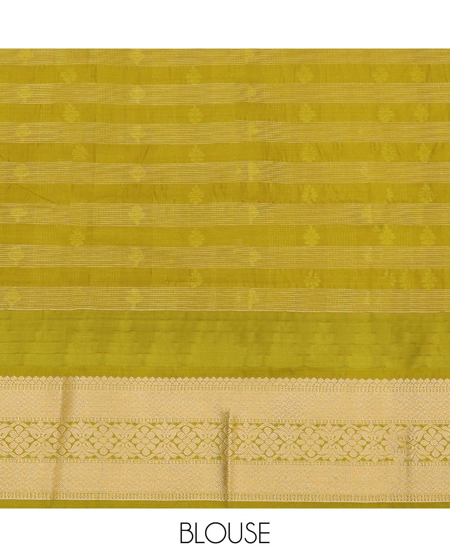 Blue Art Silk Pavadai Material Set, Bedecked with Zari Buttas Skirt, Complemented by a Contrast Temple Traditional Zari Design Border, and Paired with a Contrast Blouse