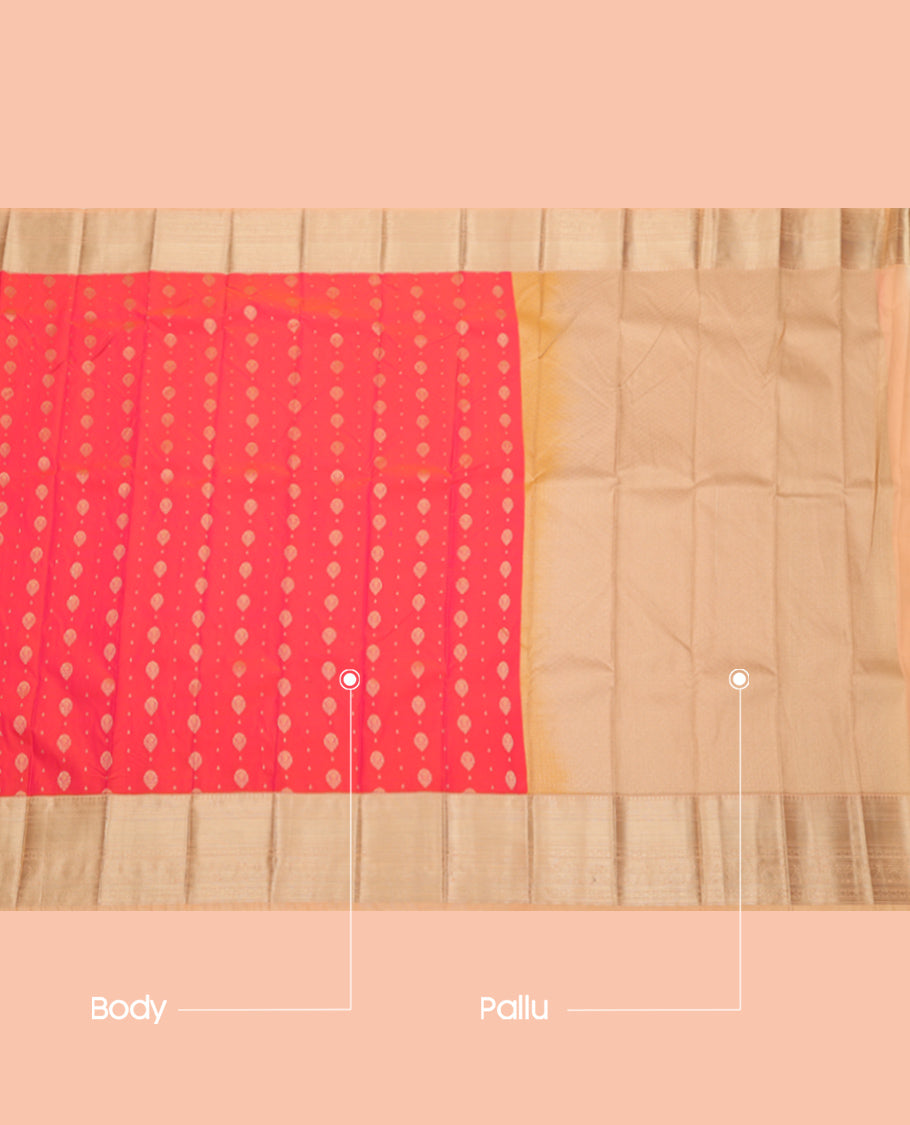 Pink Budget Silk Saree, Beautifully Bedecked with Zari Buttas, Complemented by a Contrast Traditional Zari Design Border, Grand Pallu, and a Contrast Blouse