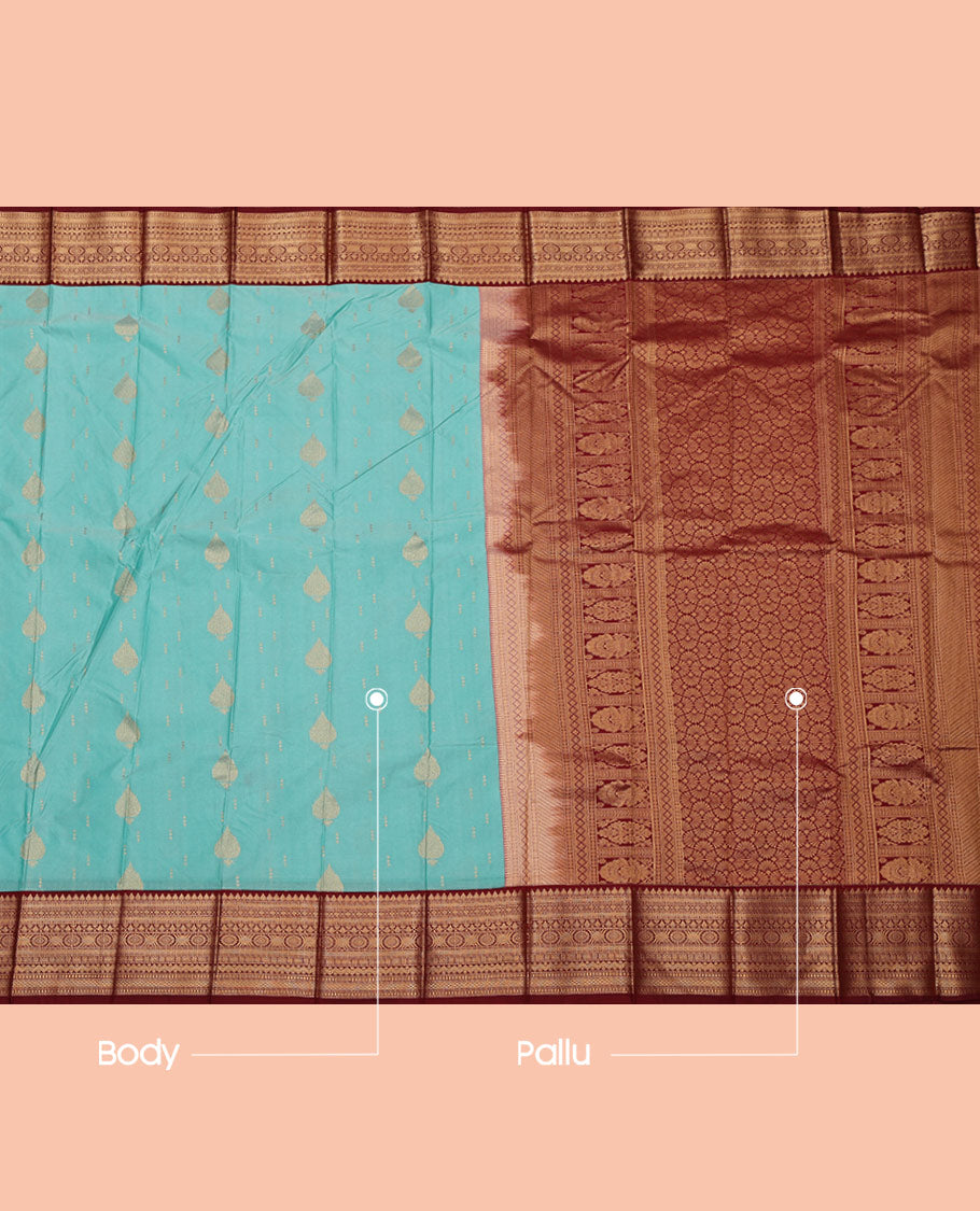 Blue Budget Silk Saree, Beautified with Zari Buttas All Over Its Body, Complemented by a Contrast Traditional Zari Design Border, Intricately Designed Pallu, and Paired with a Contrast Blouse