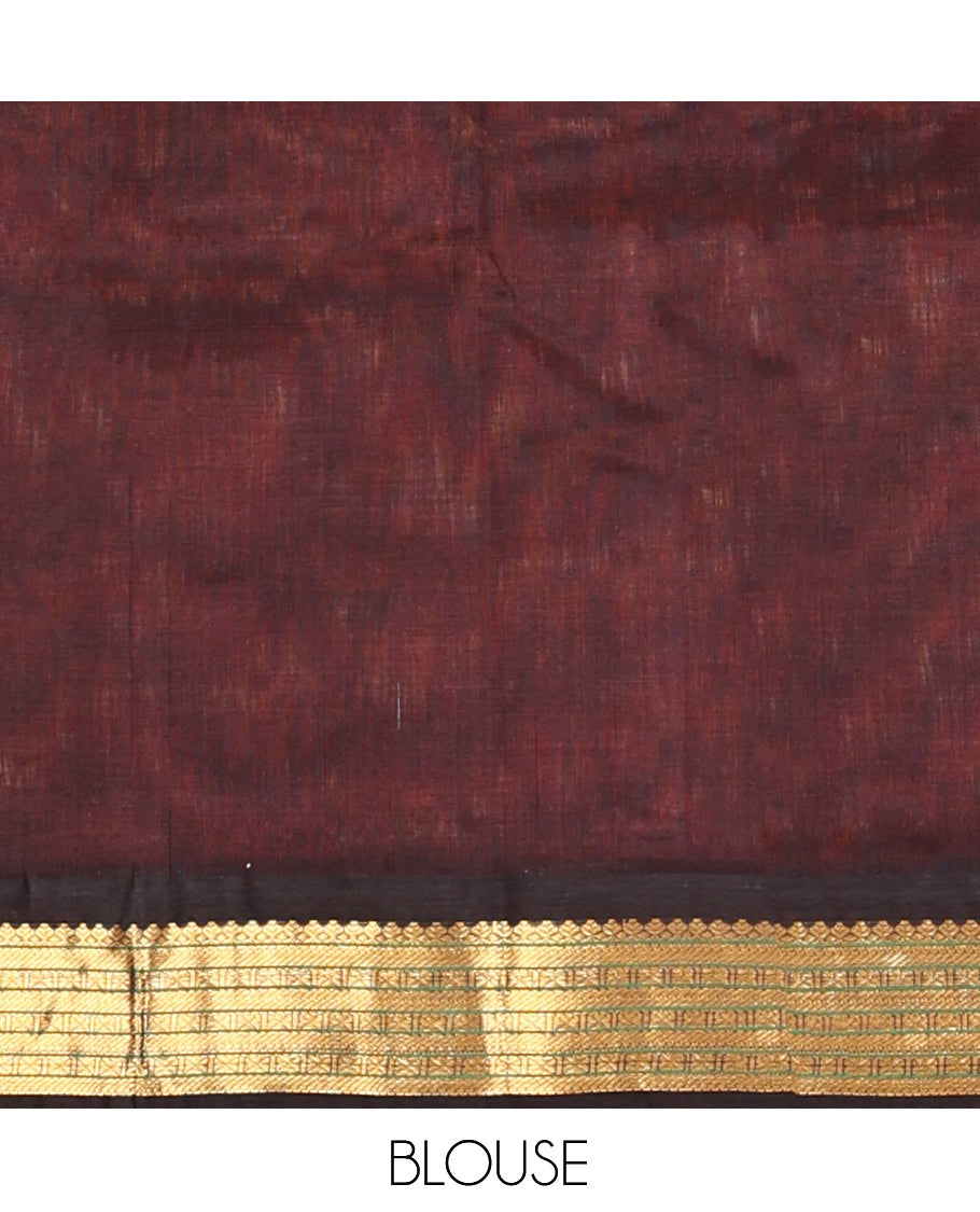 Orange Plain Kuppadam Silk Saree, a Contrast Traditional Zari Border, Grand Pallu, and a Contrast Blouse