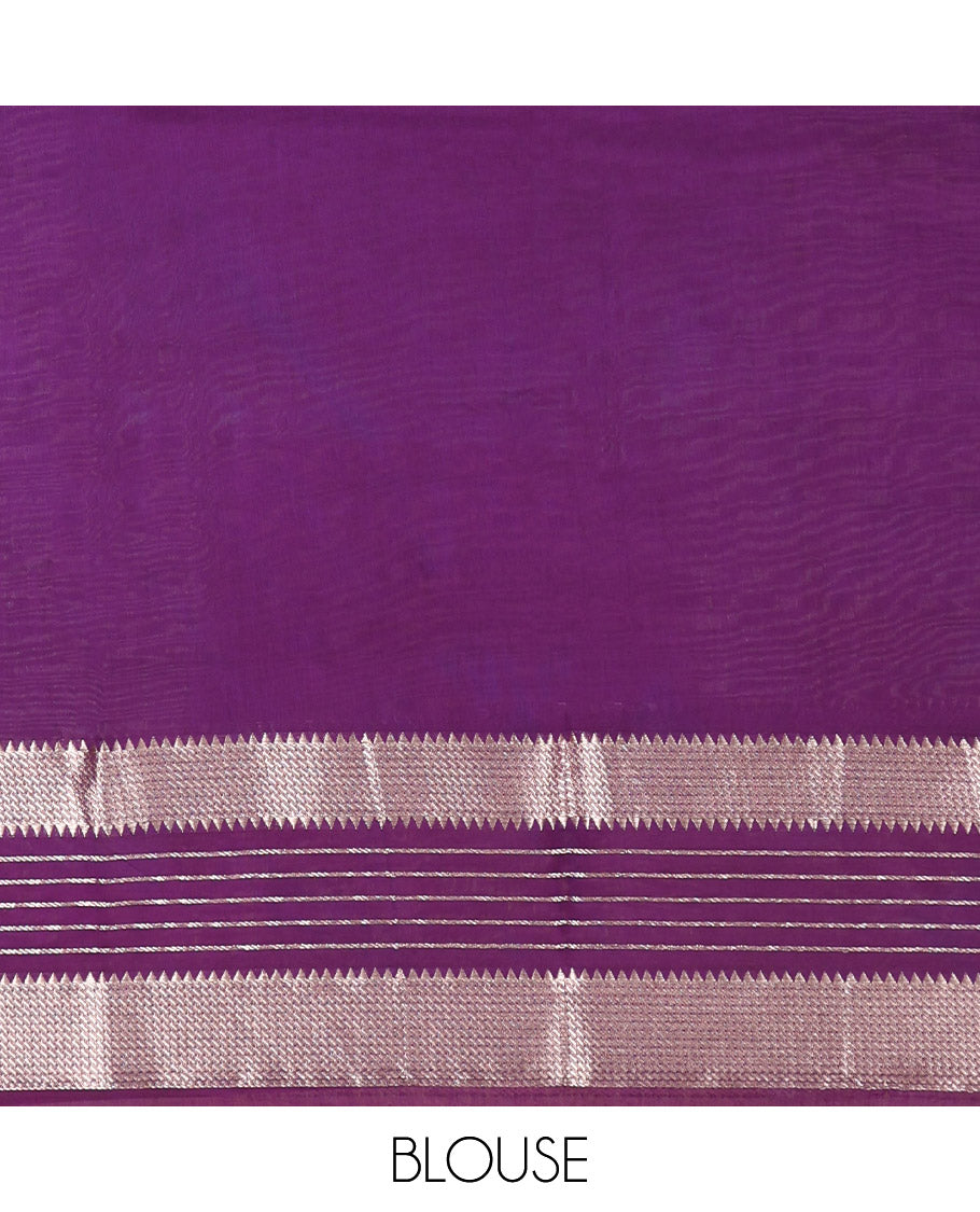 Lavender Plain Assam Silk Saree, Complemented by Contrast Traditional Zari Design Border,  Zari Woven Pallu, and Contrast Blouse