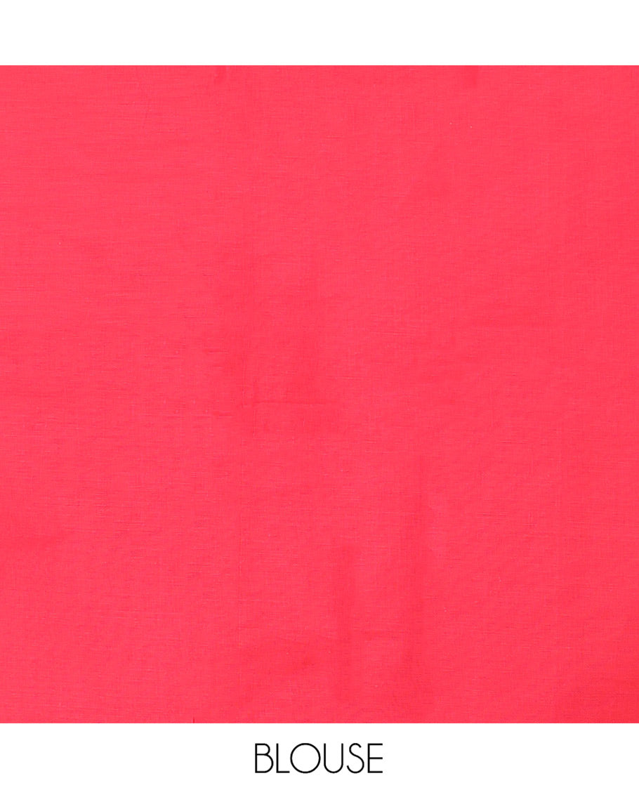 Red Kanchi Cotton Saree, Adorned with Buttas All Over Its Body, Subtle Thread Temple Border, Intricately Designed Pallu, and Paired with a Matching Blouse
