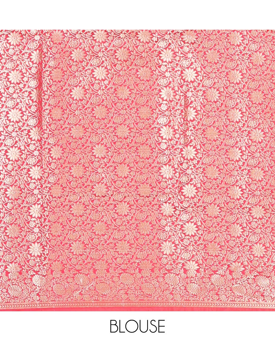 Borderless Pink Chanderi Cotton Saree, Grand Intricately Designed Pallu, and a Matching Blouse