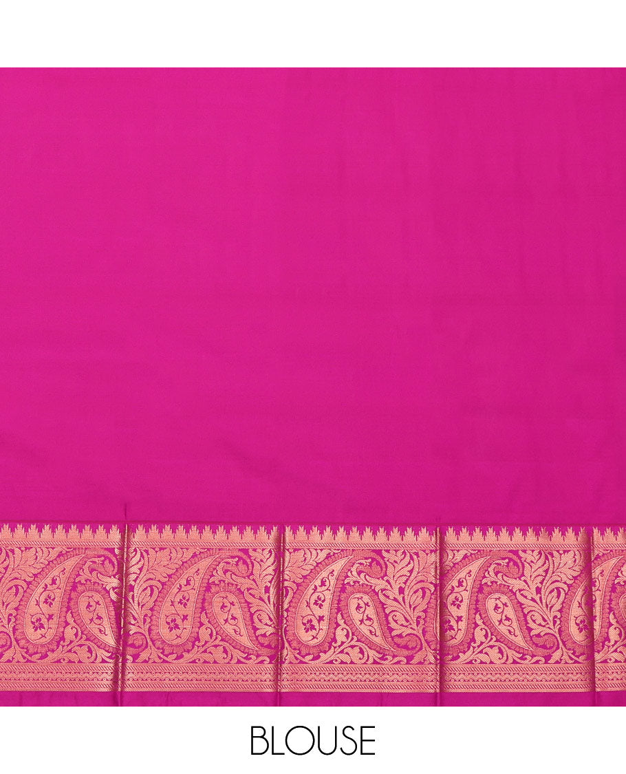 Blue Budget Silk Saree, Elegantly Highlighted with Floral Jacquard, Complemented by Contrast Paisley Zari Border, Intricate Pallu, and a Contrast Blouse