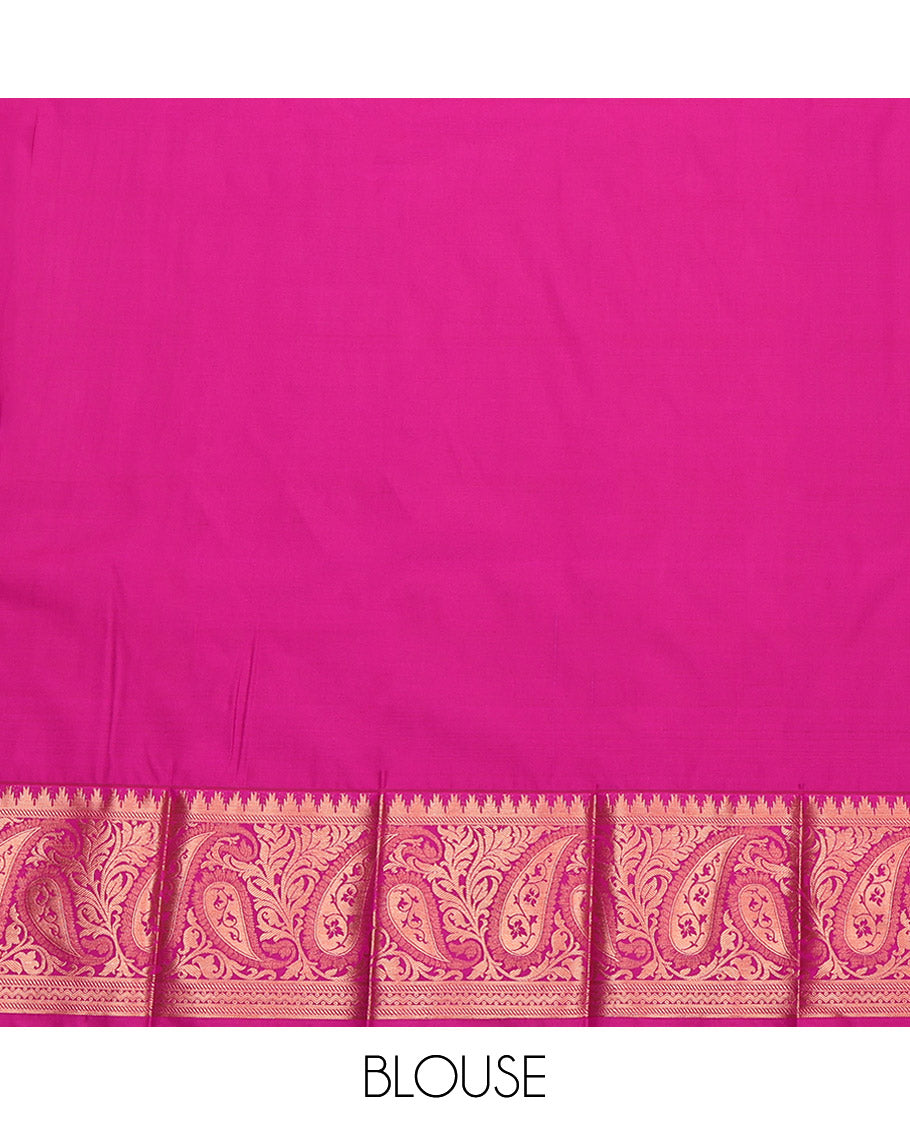 Blue Budget Silk Saree, Detailed with Floral Jacquard Design, Complemented by Contrast Paisley Zari Border, Grand Pallu and a Contrast Blouse