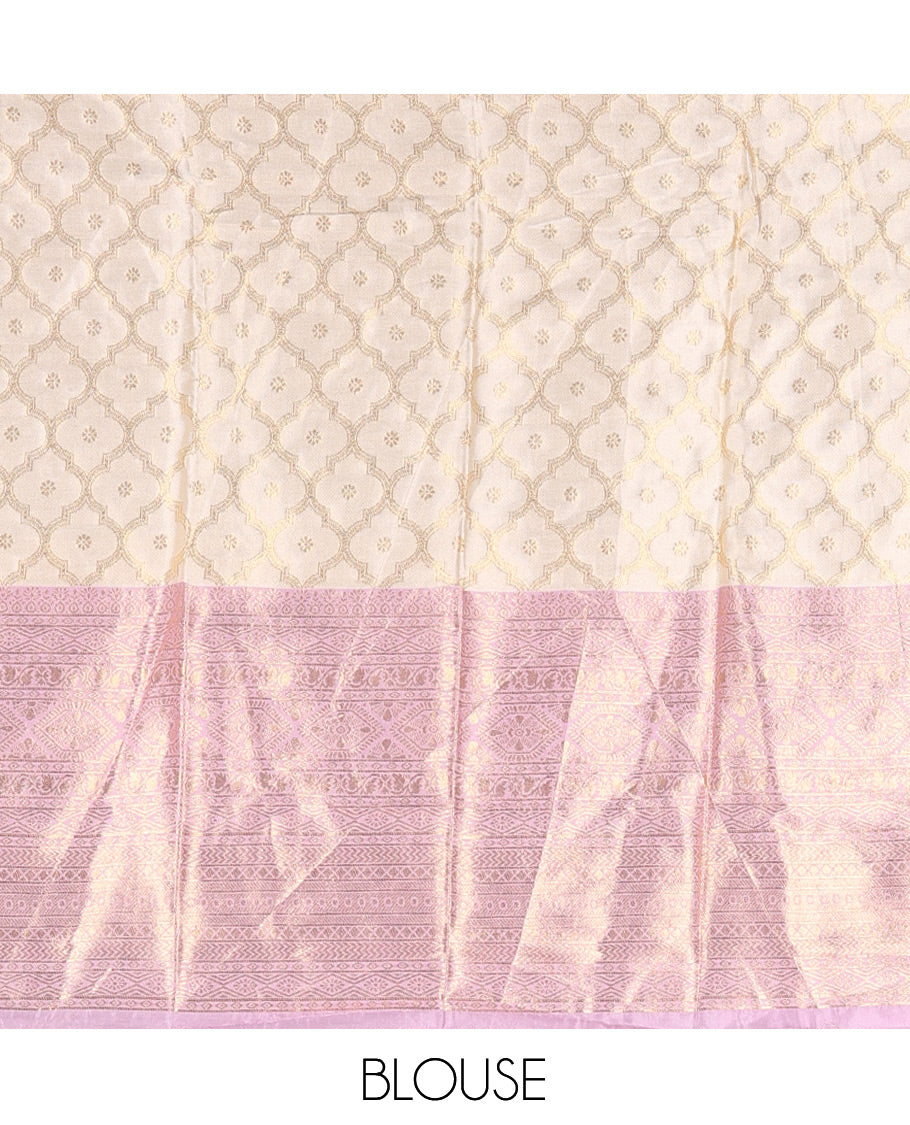 Cream-Light Lavender Semi-Silk Half-Saree