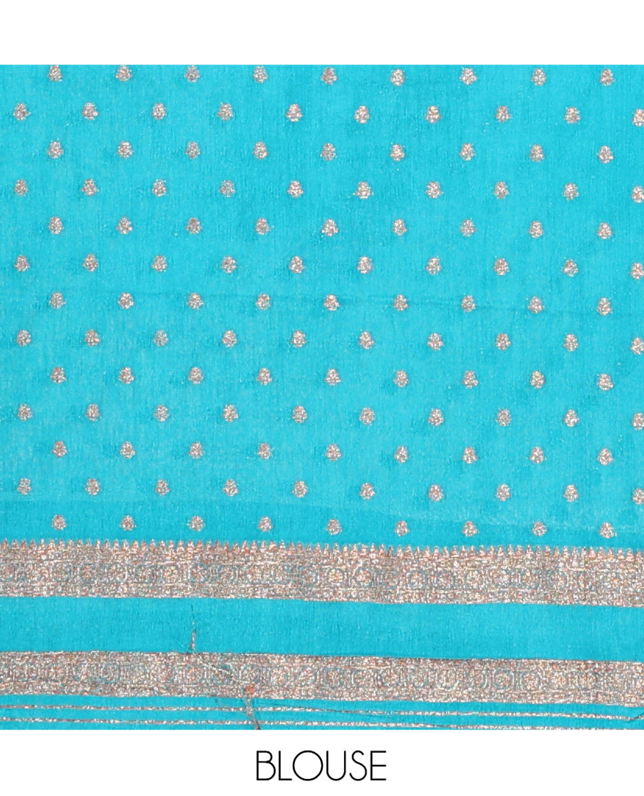 Peacock Blue Fancy Crepe Saree