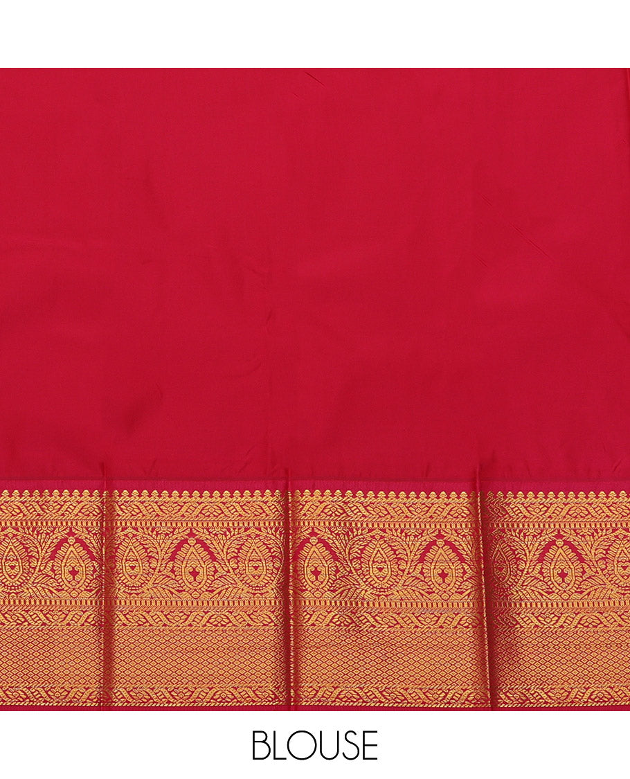 Green Budget Silk Saree, Delicately Woven with Zari Buttas, Complemented by a Contrast Traditional Border, Jaal Pallu, and a Contrast Blouse