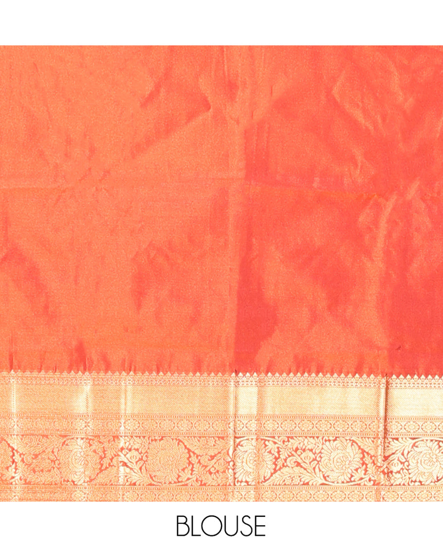 Rust Half-And-Half Budget Silk Saree Features Jacquard, Traditional Border, Grand Pallu, Contrast Blouse