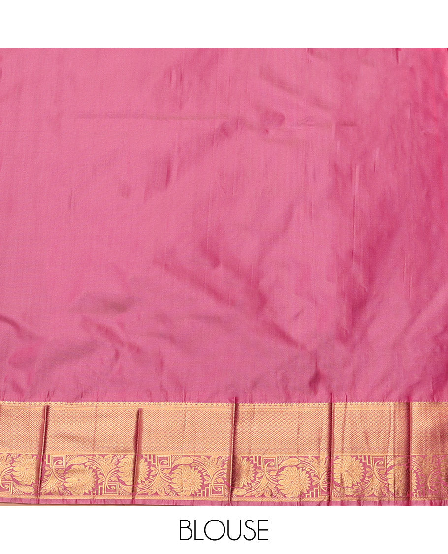 Blue Budget Silk Saree, Elevated with Zari Buttas, Complemented by a Contrast Traditional Zari Border, Jaal Pallu, and a Contrast Blouse
