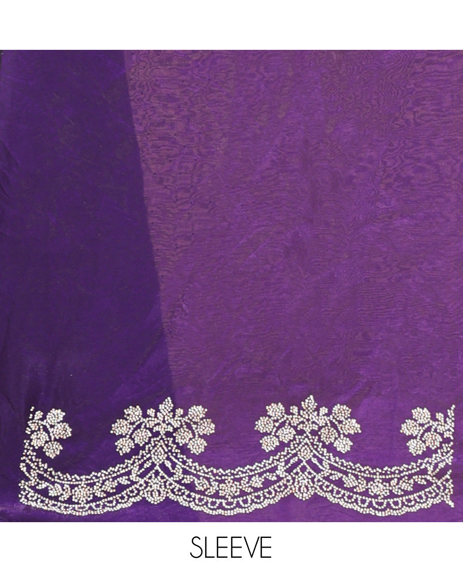 Blue Designer Saree, Gleamed up with Stone Struck On Its Body, Highlighted by Scallop Embroidered Border, and Paired with a Matching Embroidered Blouse