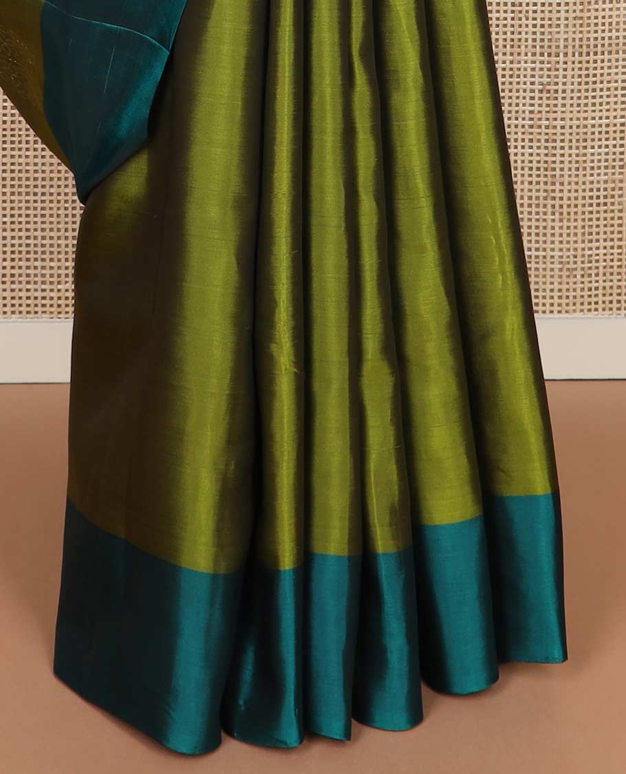 Green zari buttas silk mix saree, contrast zari buttas border & pallu of intricate designs