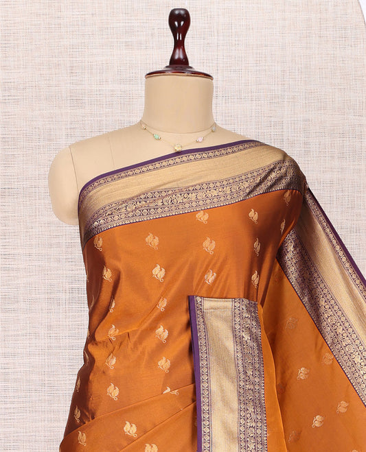 Orange Zari Buttas Budget Silk Saree