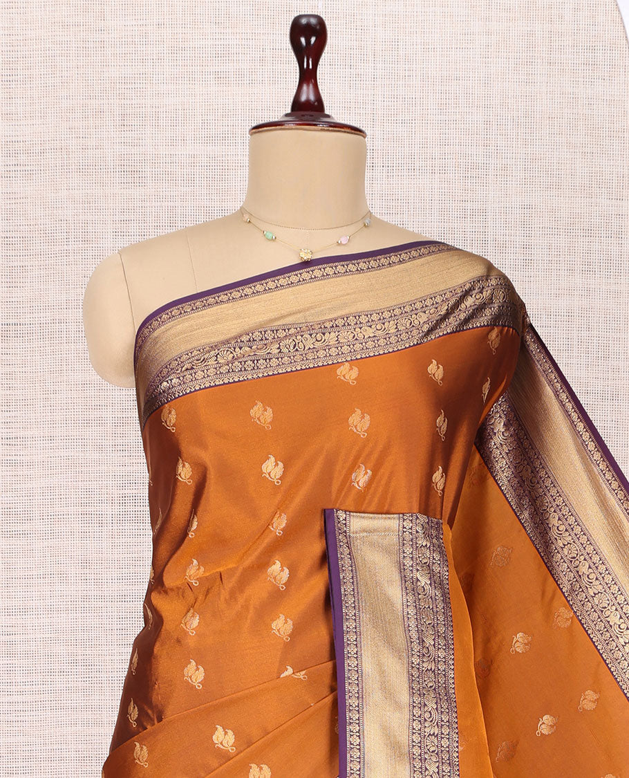 Orange Zari Buttas Budget Silk Saree