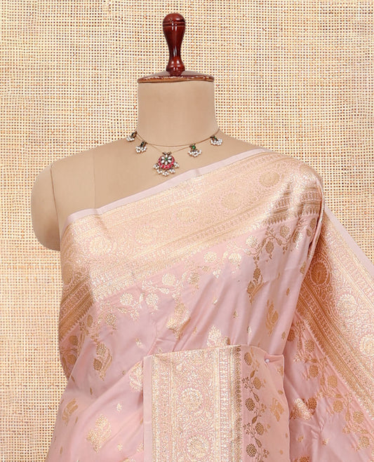 Pink Semi-Banaras Nylon Saree