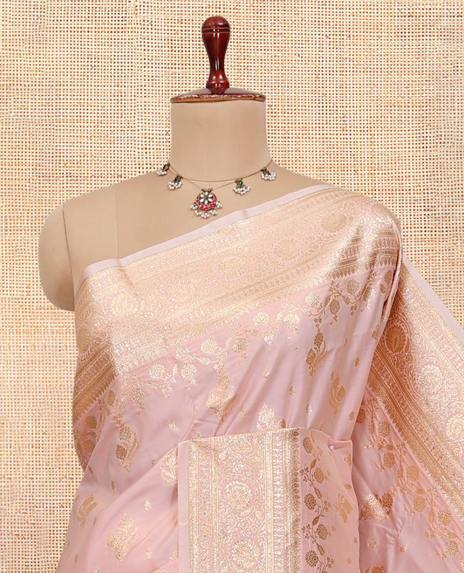 Pink Semi-Banaras Nylon Saree