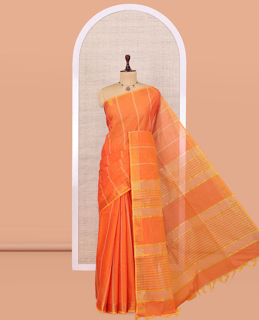 Orange Jute Cotton Saree