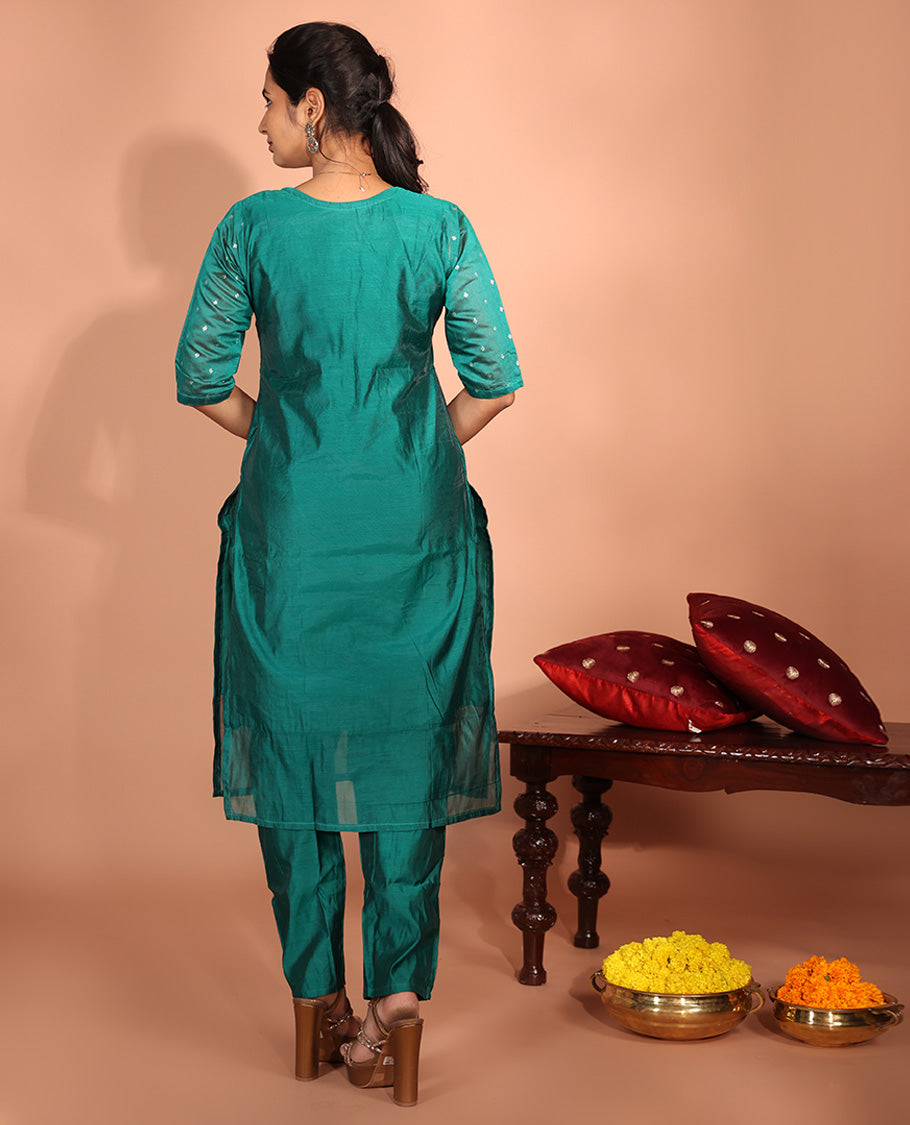 Green Chanderi Silk Readymade Suit